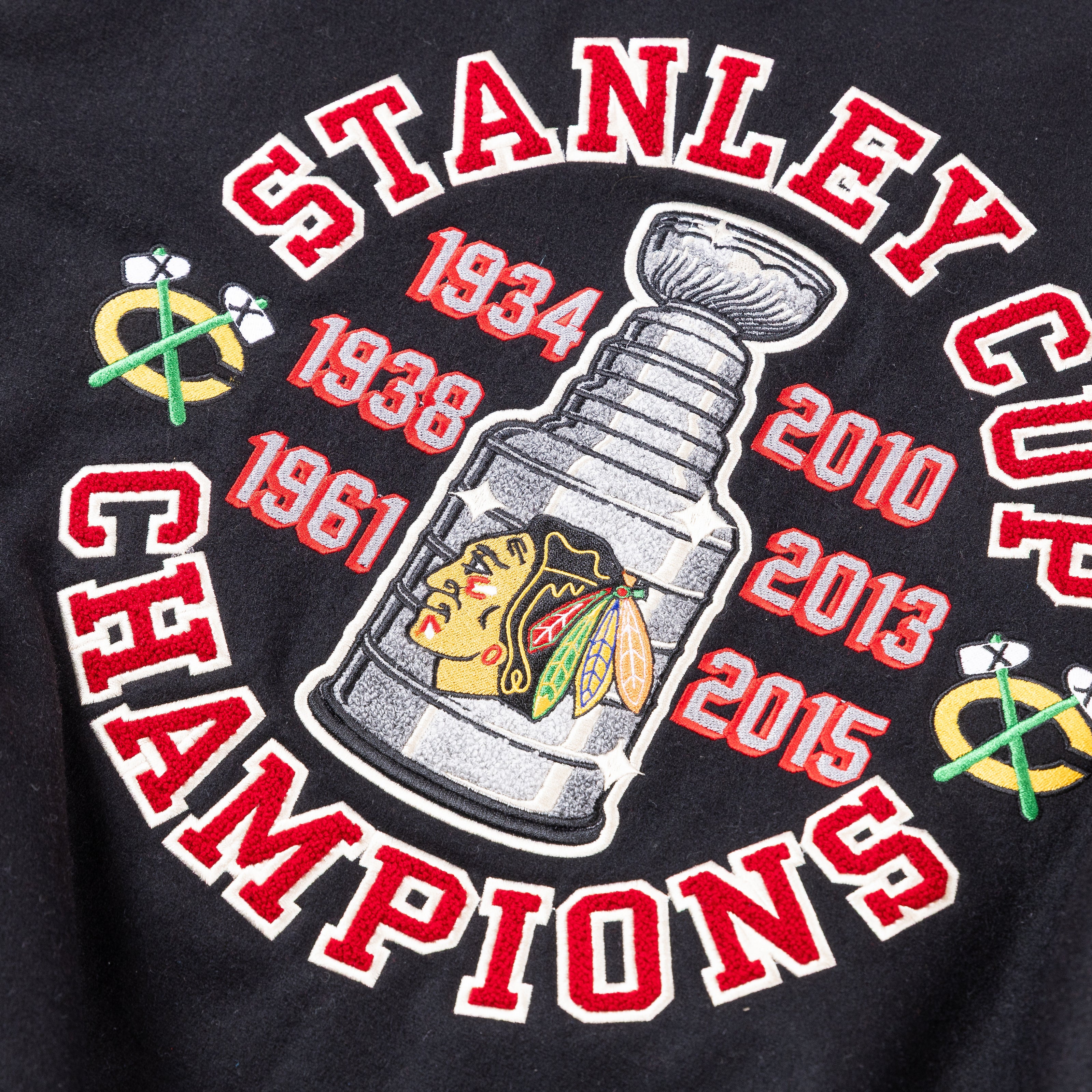 American Needle Chicago Blackhawks 6X Stanley Cup Champions Wool Leather Varsity Jacket - Image 3