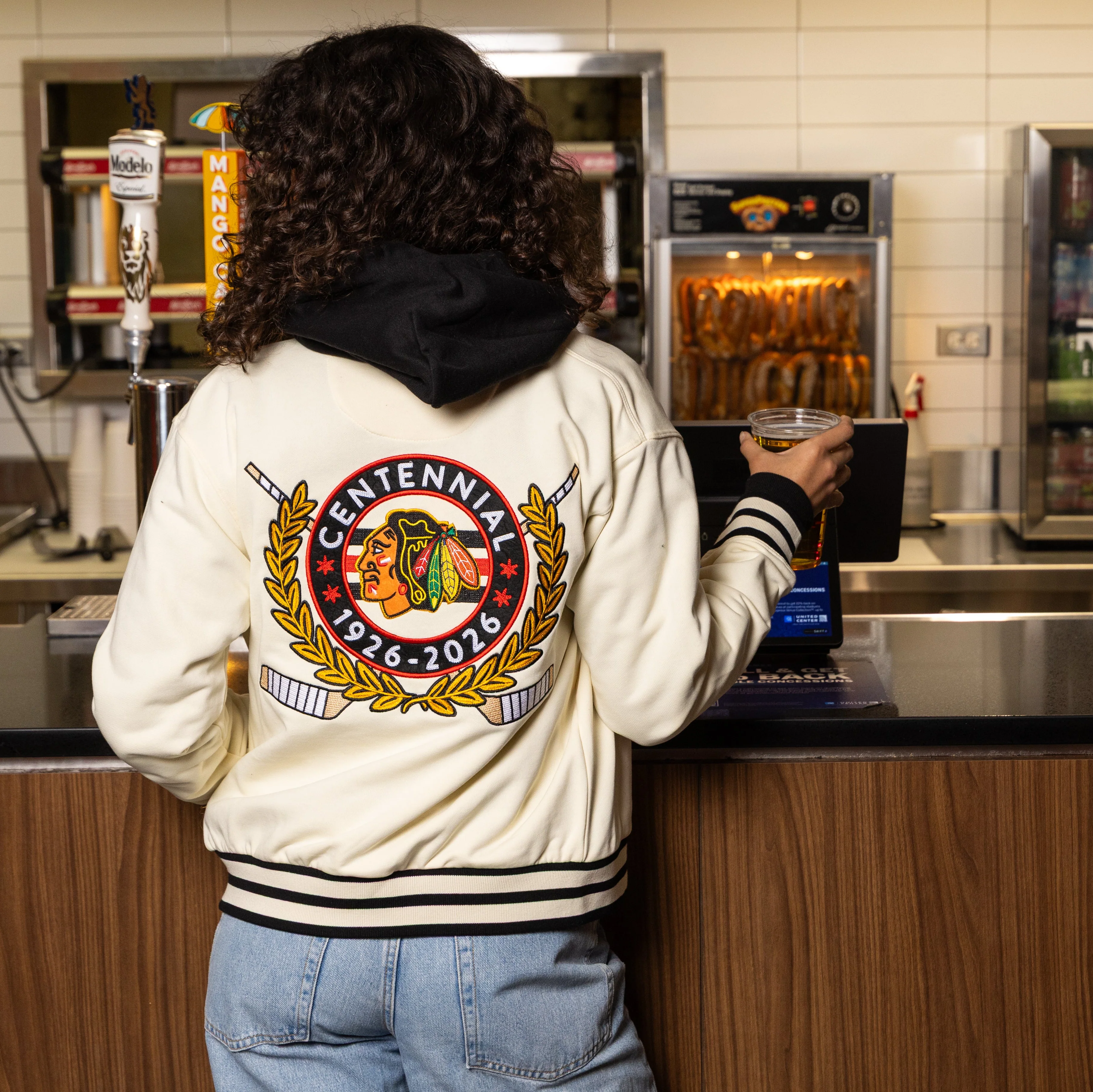 American Needle Chicago Blackhawks Centennial French Terry Letterman Jacket - Image 2