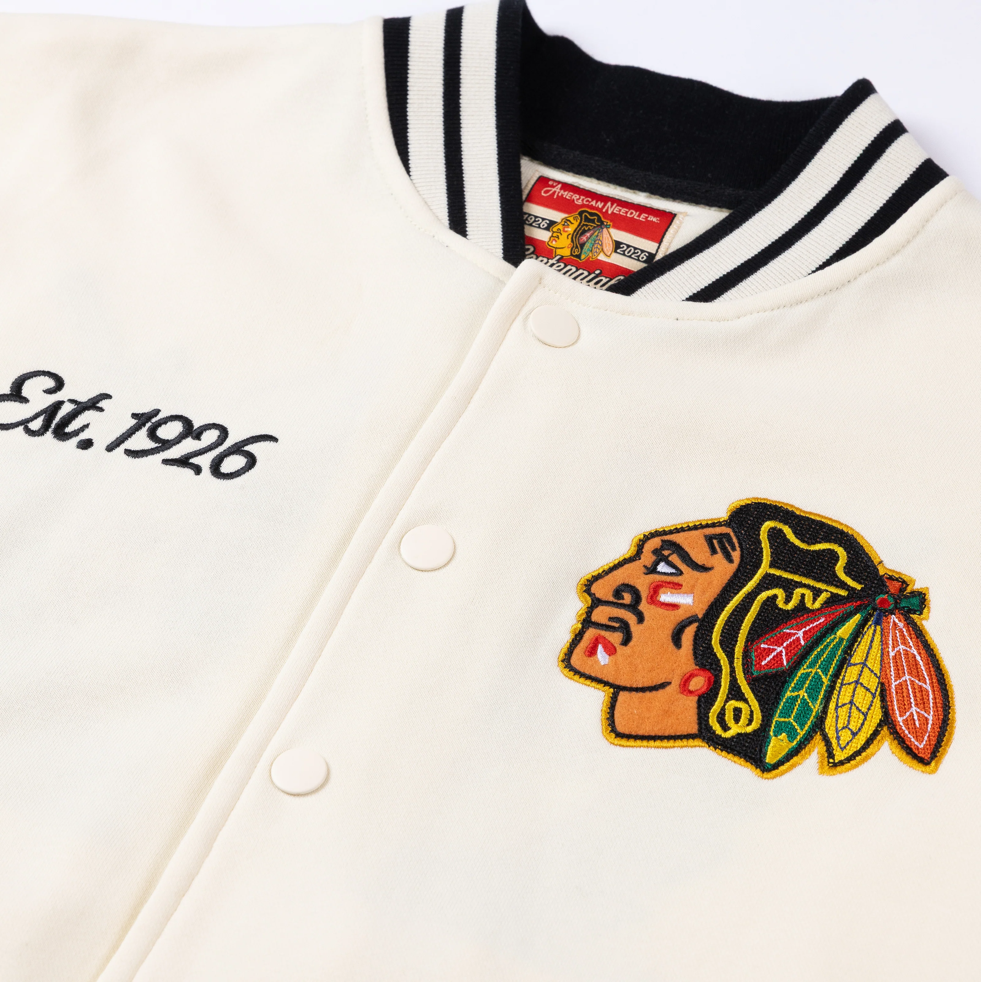 American Needle Chicago Blackhawks Centennial French Terry Letterman Jacket - Image 3
