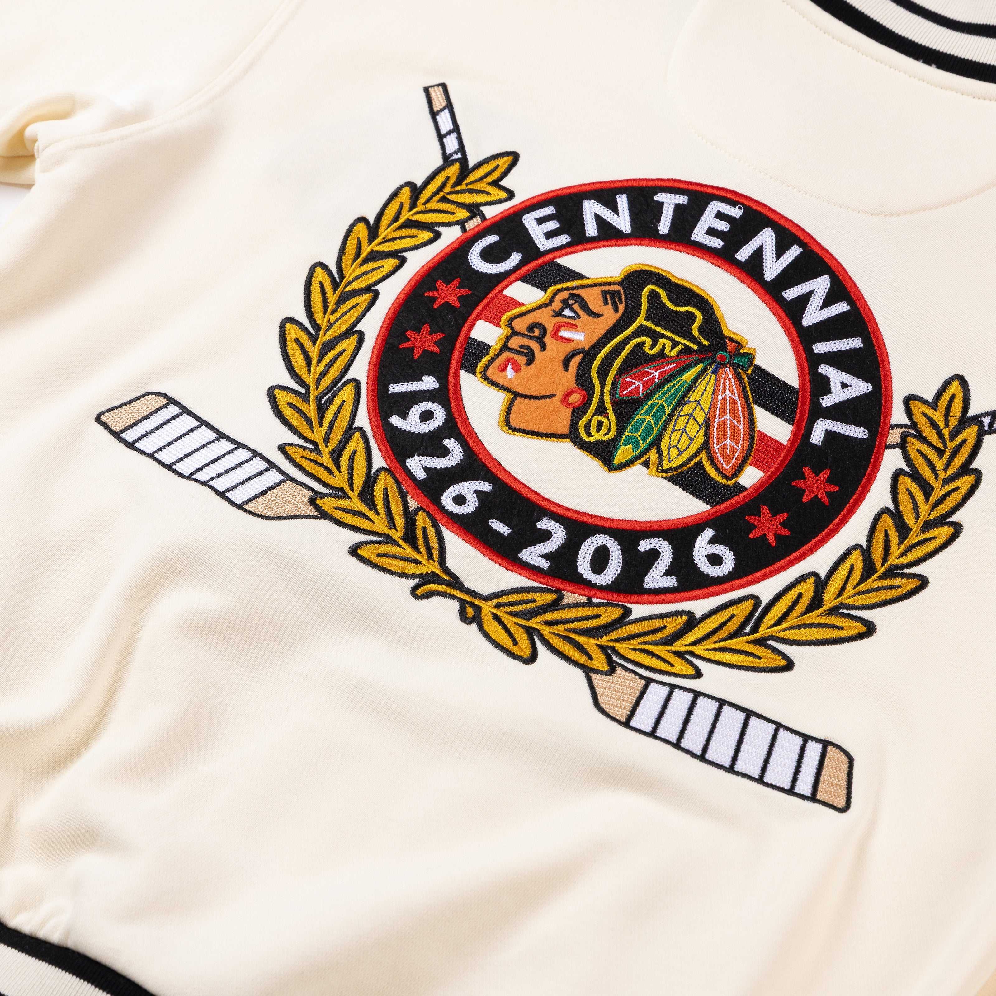 American Needle Chicago Blackhawks Centennial French Terry Letterman Jacket - Image 7