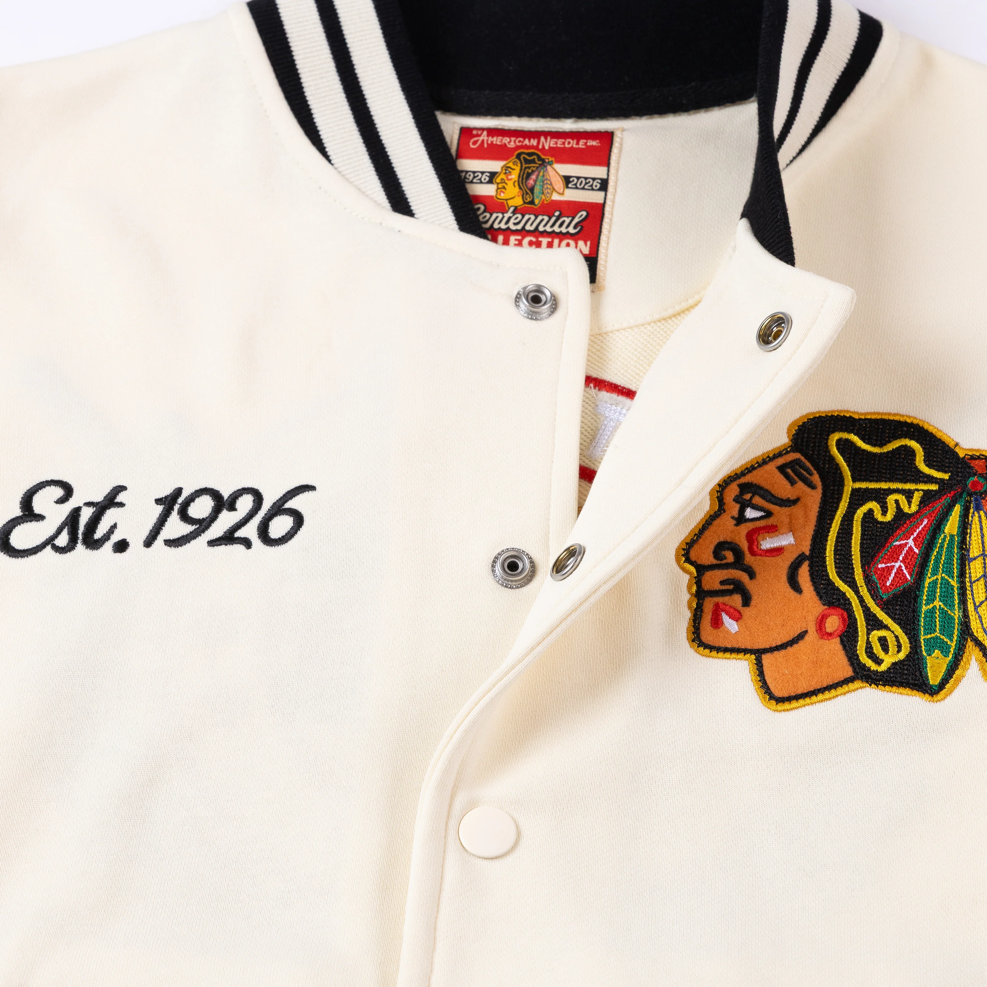 American Needle Chicago Blackhawks Centennial French Terry Letterman Jacket - Image 9