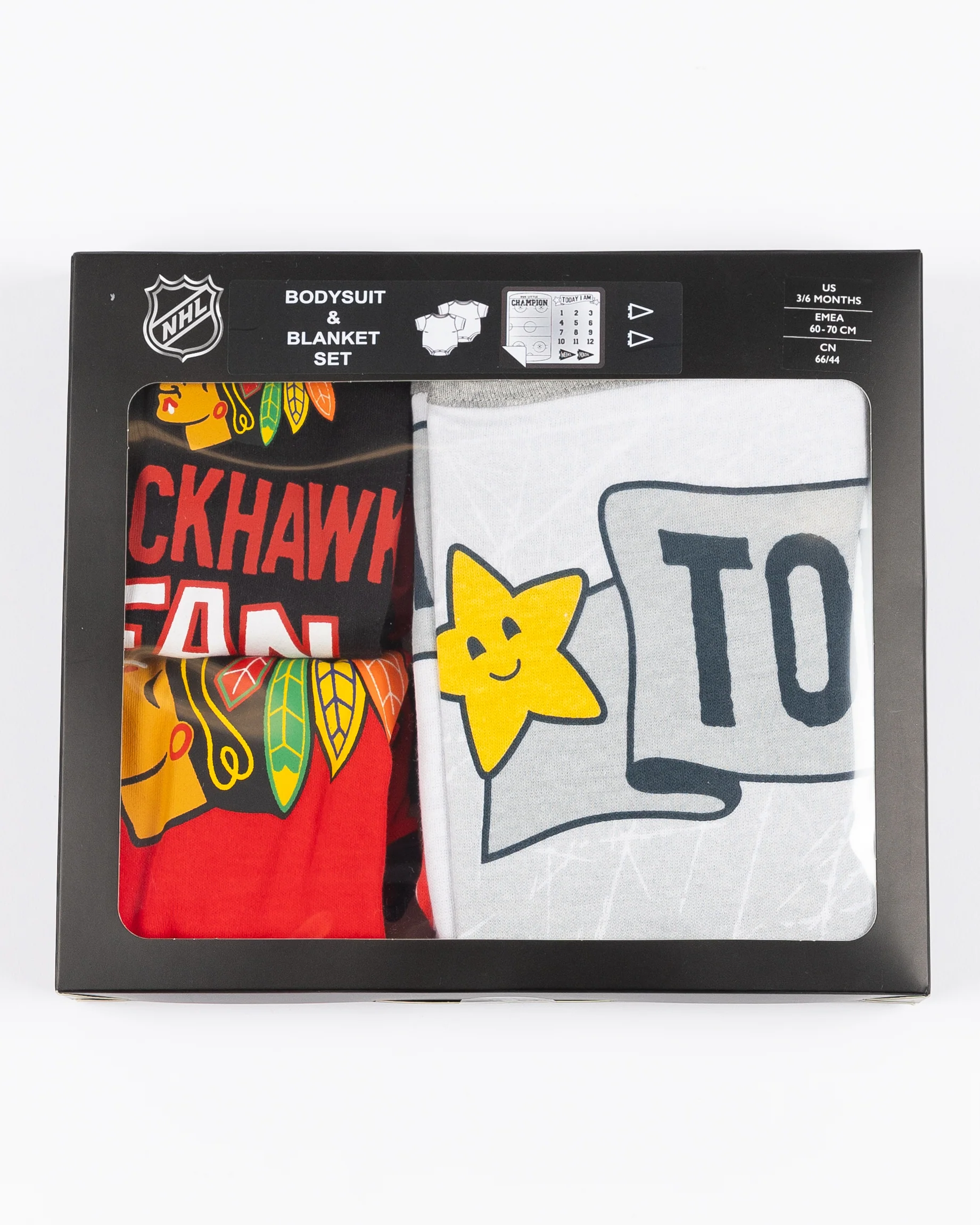 Newborn Chicago Blackhawks 2 Pack Creeper & Milestone Blanket Set - Image 7