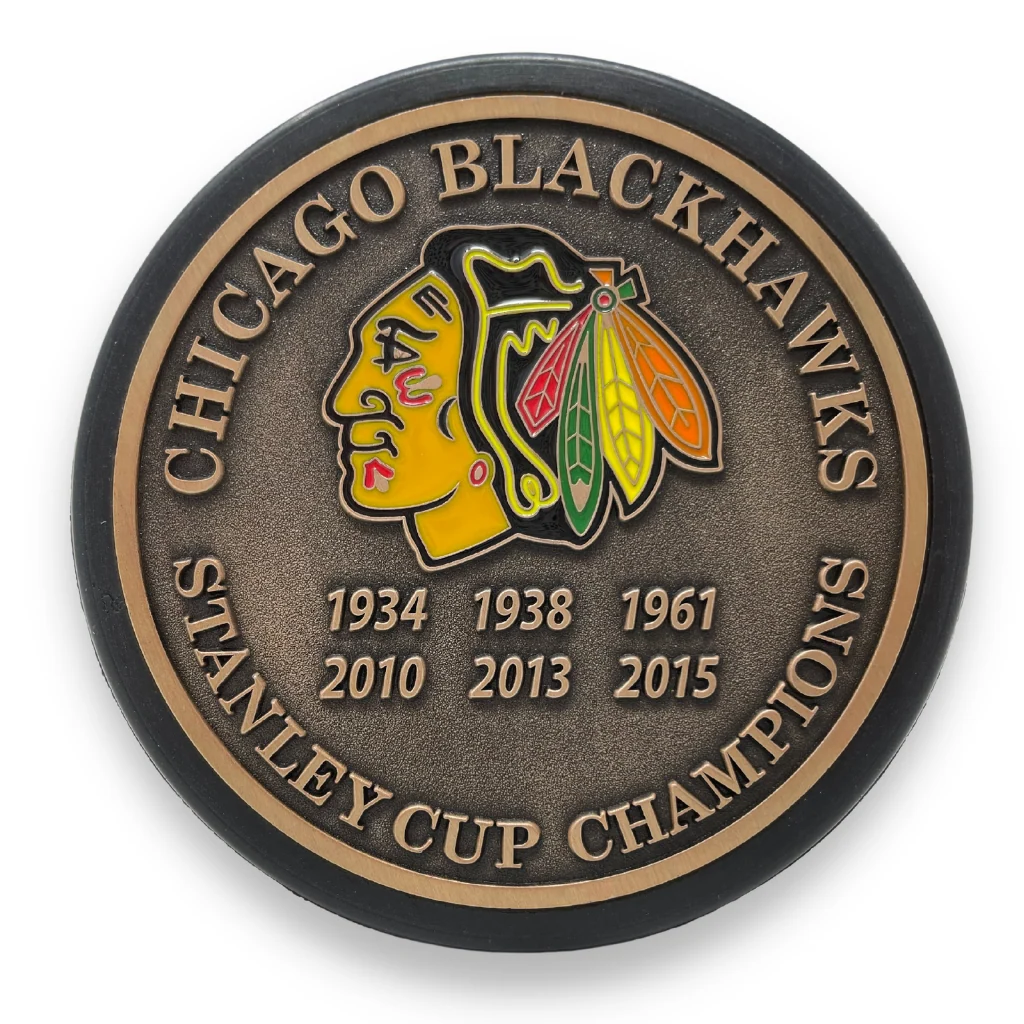 Chicago Blackhawks Puck Stanley Cup Years Gold Medallion - Image 3