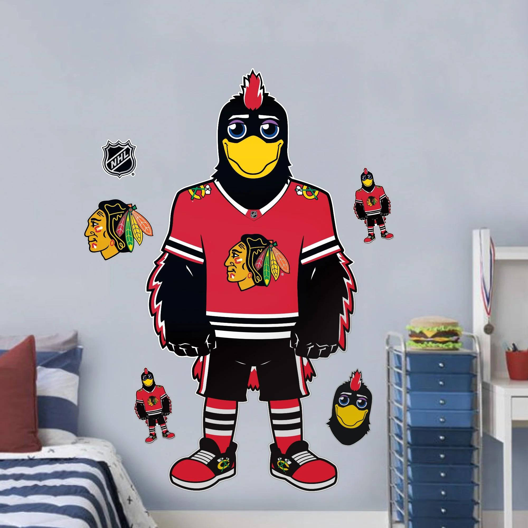 Chicago Blackhawks Repositionable Wall Decal Set Tommy Hawk Mascot - Image 2