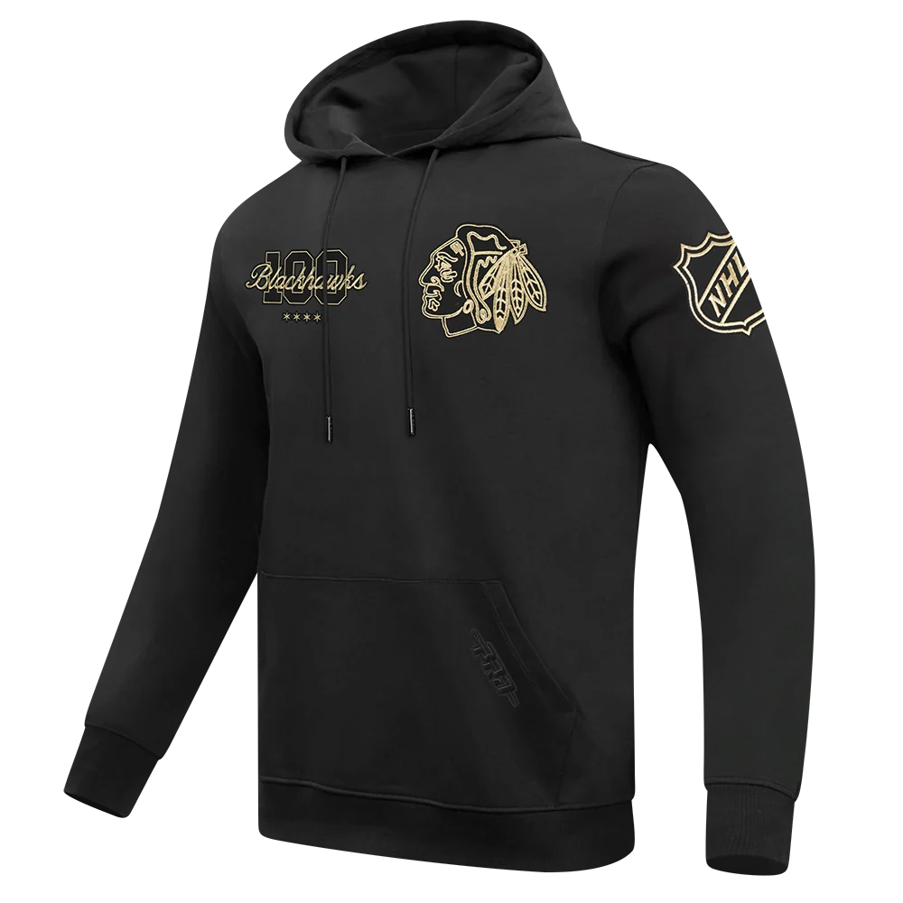 Pro Standard Chicago Blackhawks Centennial Black & Gold Hoodie - Image 4