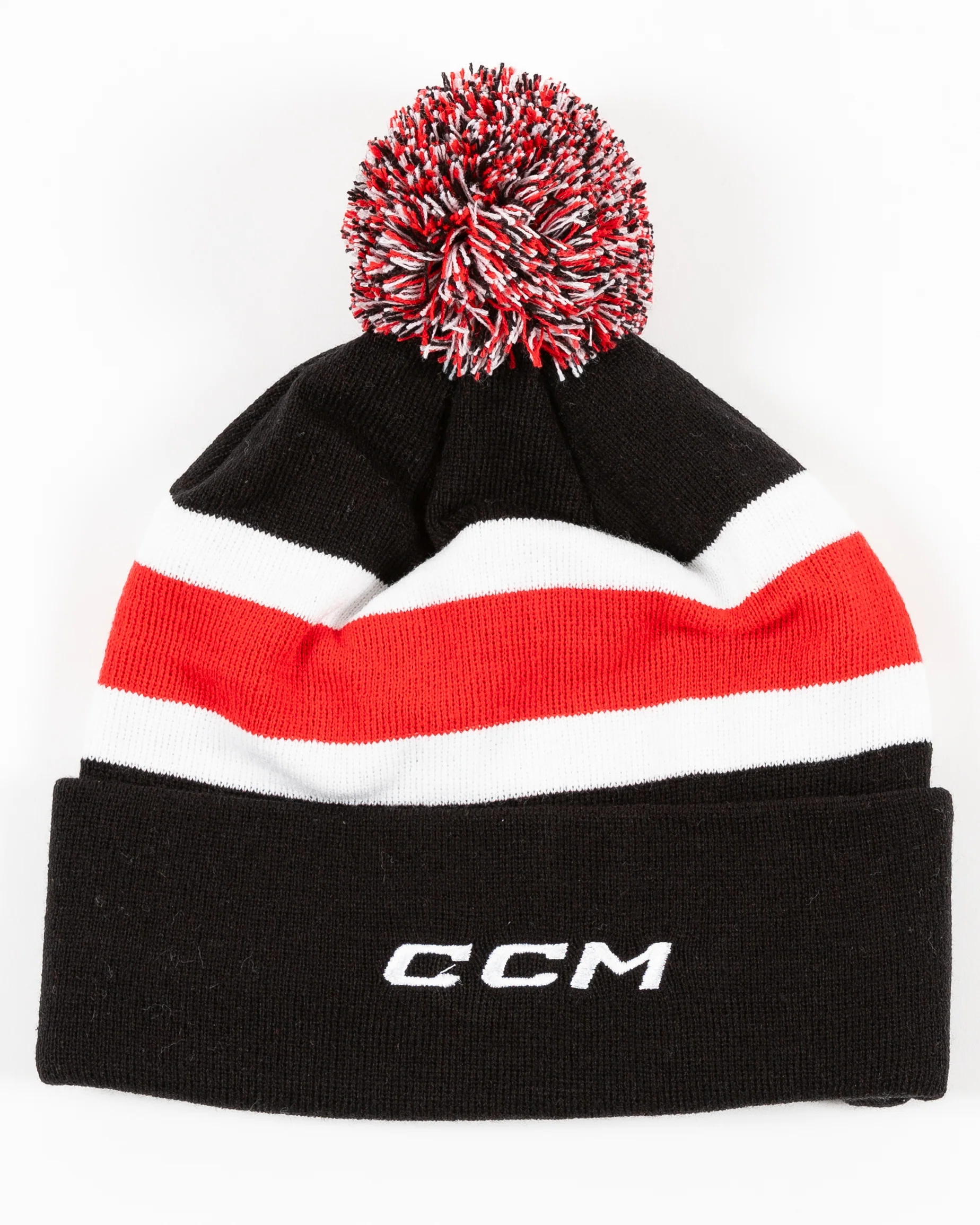 CCM Chicago Blackhawks Hockey Stripe Pom Knit Hat - Image 3