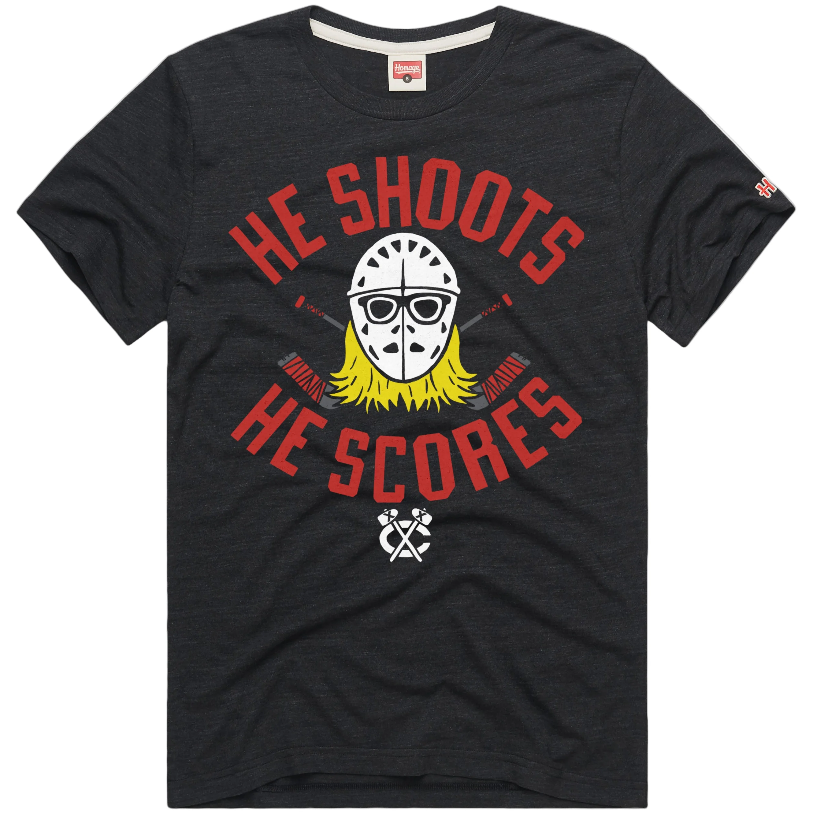 Homage Chicago Blackhawks Wayne's World He Shoots He Scores Tee