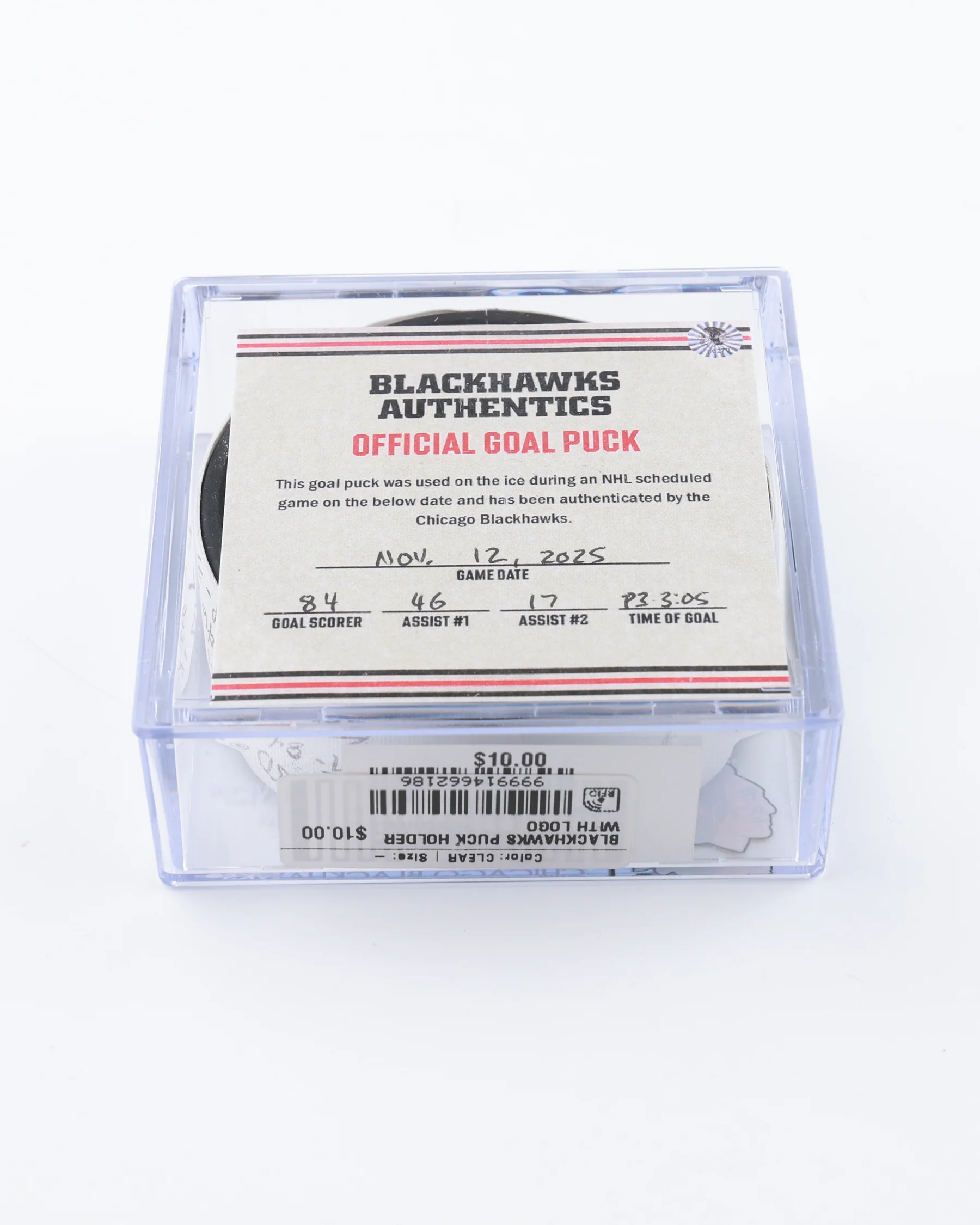 Landon Slaggert Game-Used Goal Puck 11/12/25 21893 - Image 3