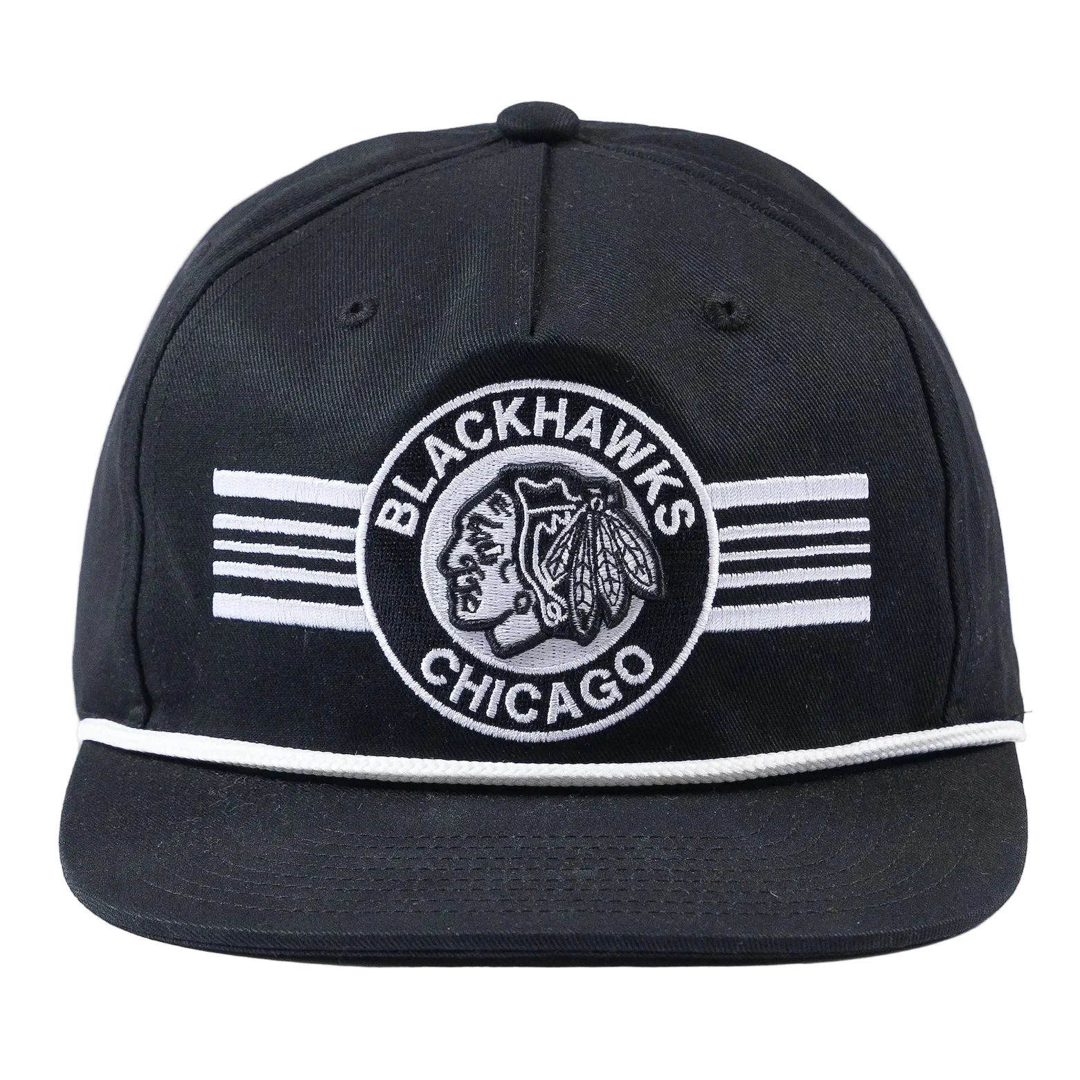 Mitchell & Ness Chicago Blackhawks Black & White Stripe Rope Snapback