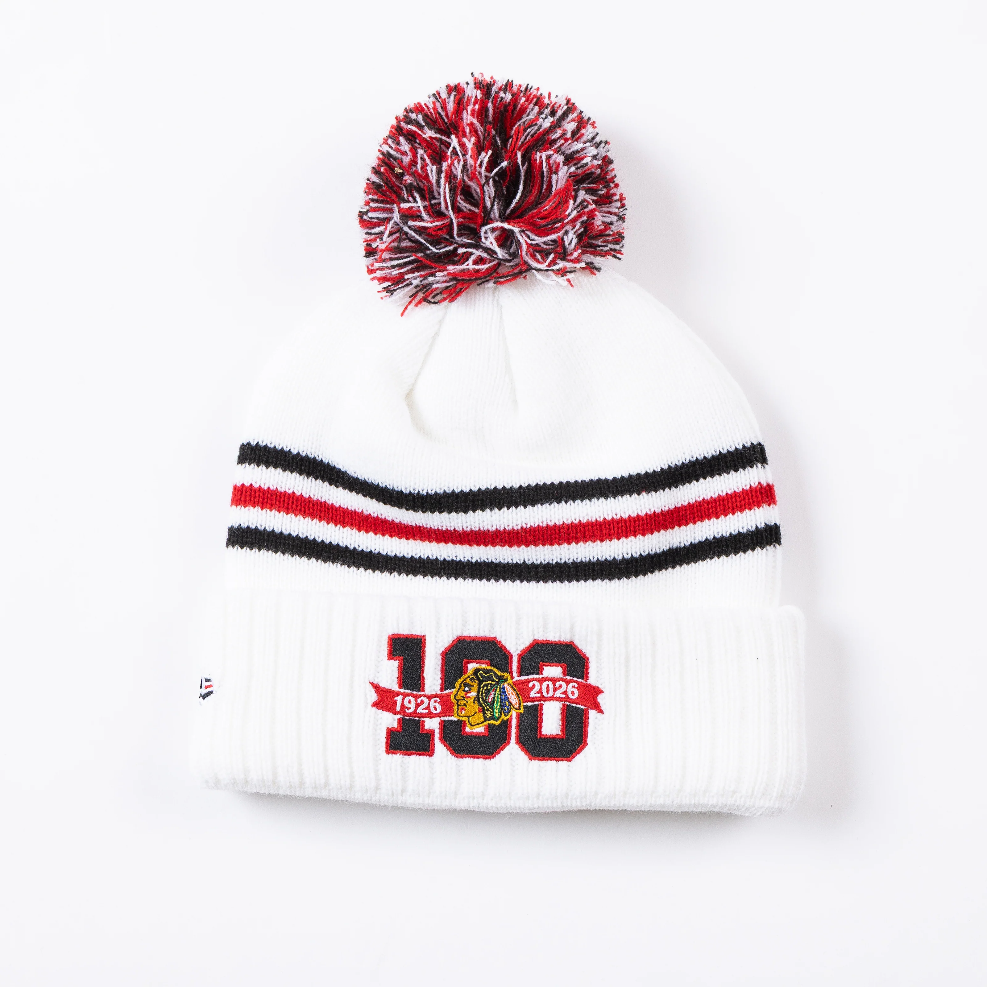 New Era Chicago Blackhawks Centennial Cuff Pom Beanie - Image 4