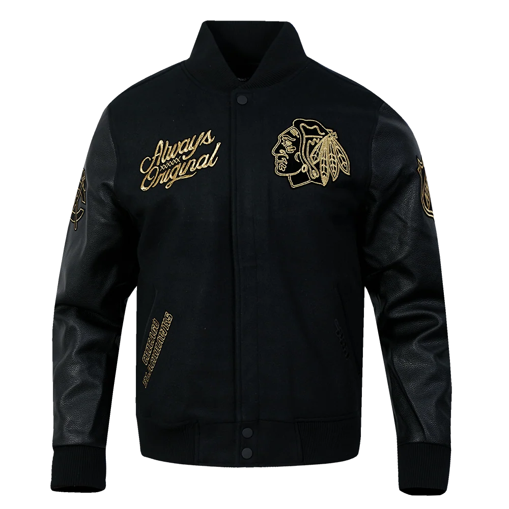Pro Standard Chicago Blackhawks Centennial Black & Gold Wool Varsity Jacket