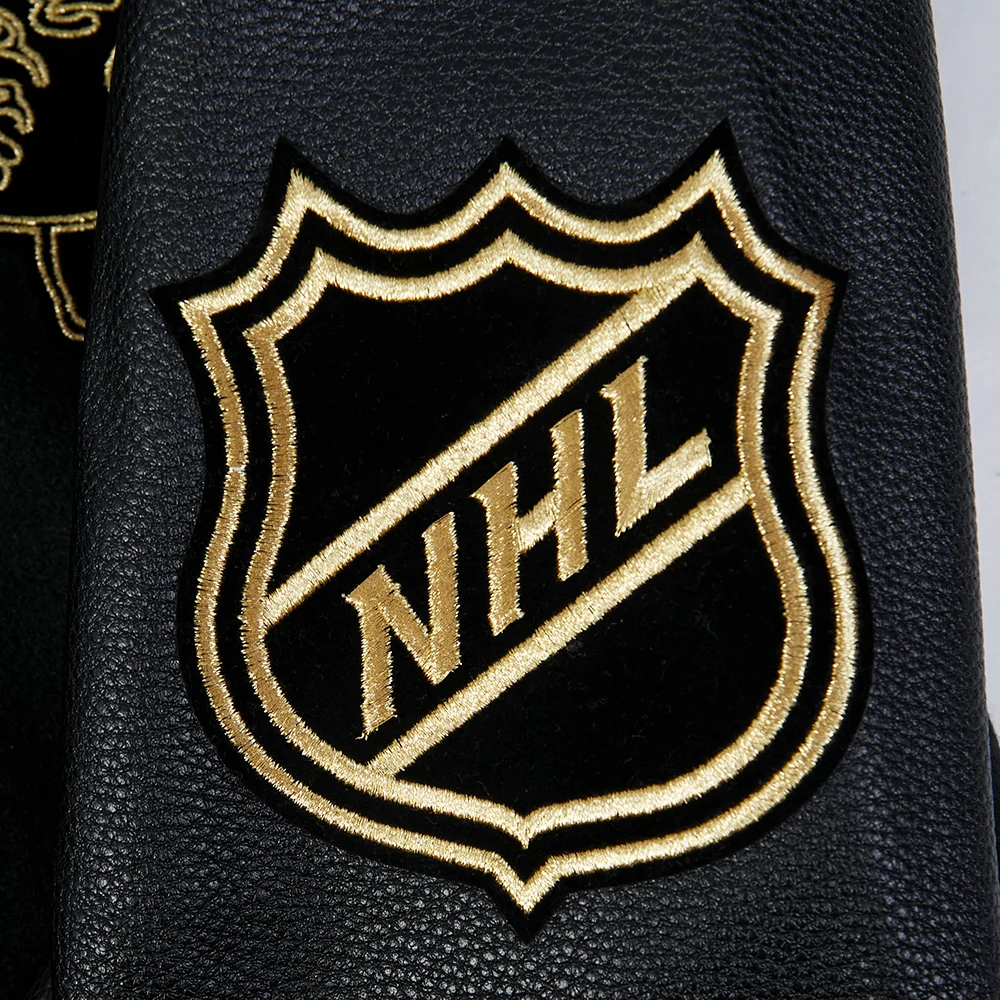 Pro Standard Chicago Blackhawks Centennial Black & Gold Wool Varsity Jacket - Image 10