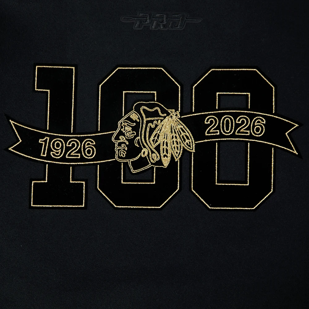 Pro Standard Chicago Blackhawks Centennial Black & Gold Wool Varsity Jacket - Image 12