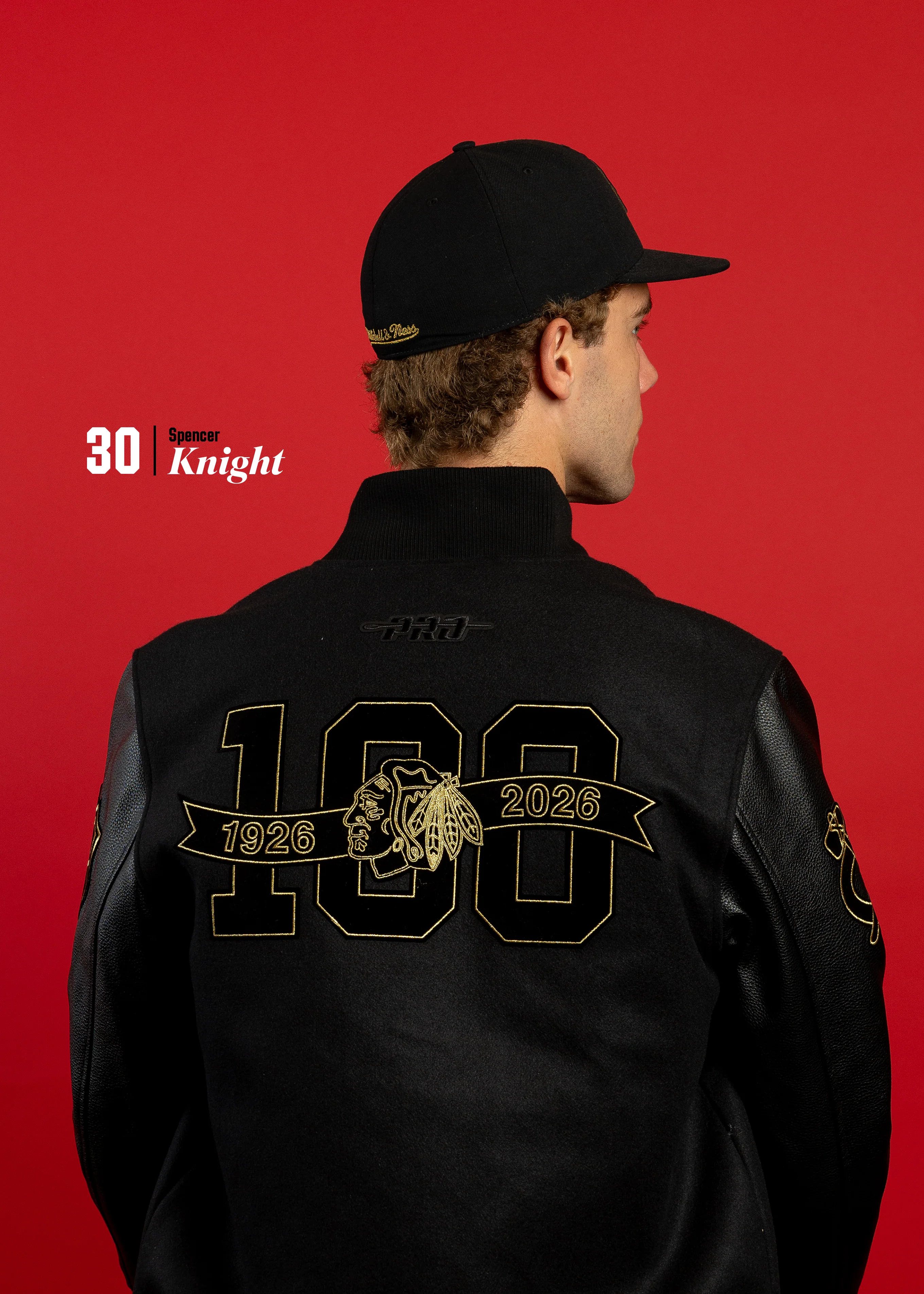 Pro Standard Chicago Blackhawks Centennial Black & Gold Wool Varsity Jacket - Image 3