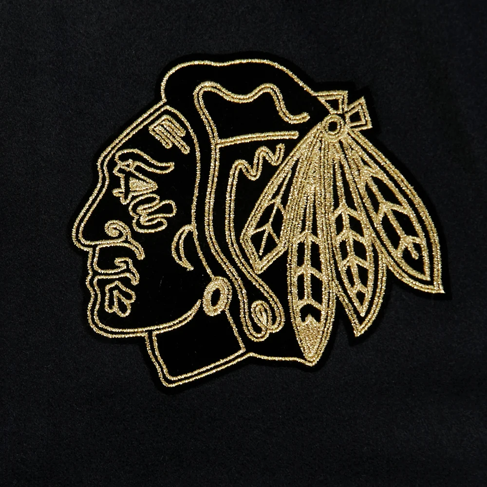 Pro Standard Chicago Blackhawks Centennial Black & Gold Wool Varsity Jacket - Image 7
