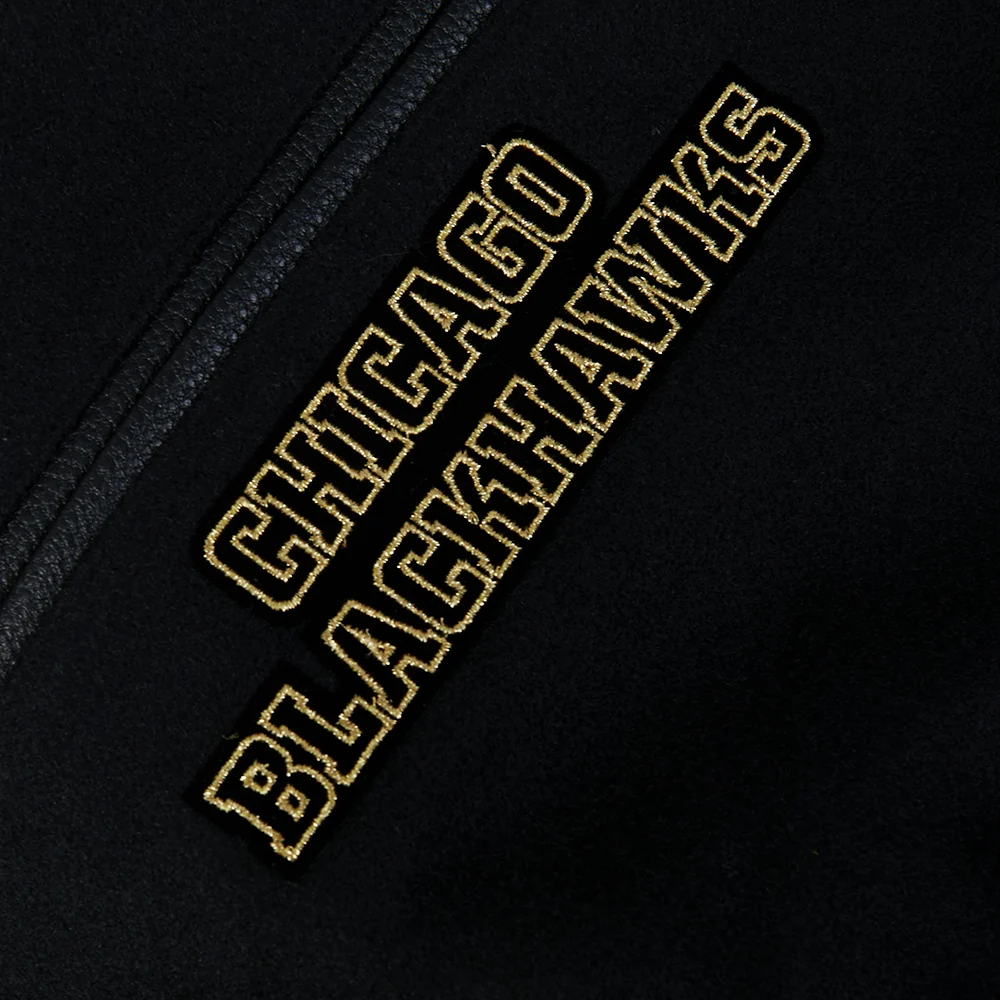 Pro Standard Chicago Blackhawks Centennial Black & Gold Wool Varsity Jacket - Image 9