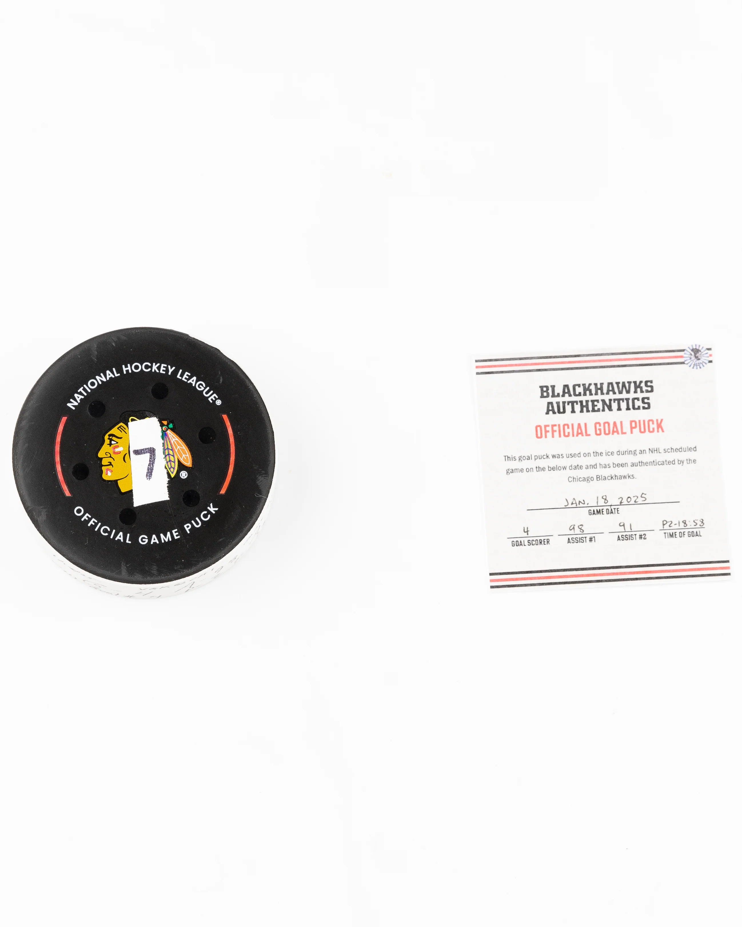 Seth Jones Game-Used Goal Puck 1/18/25 16868 - Image 4