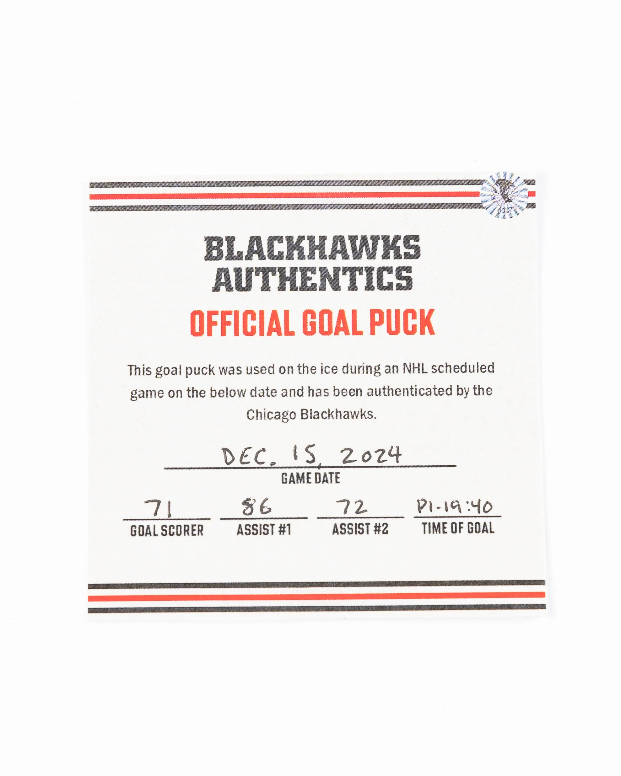 Taylor Hall Game-Used Goal Puck 12/15/24 16629 - Image 8